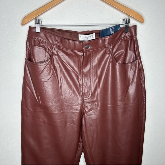 NWT Abercrombie & Fitch Vegan Leather 90s Straight Pants Brown - Picture 5 of 8